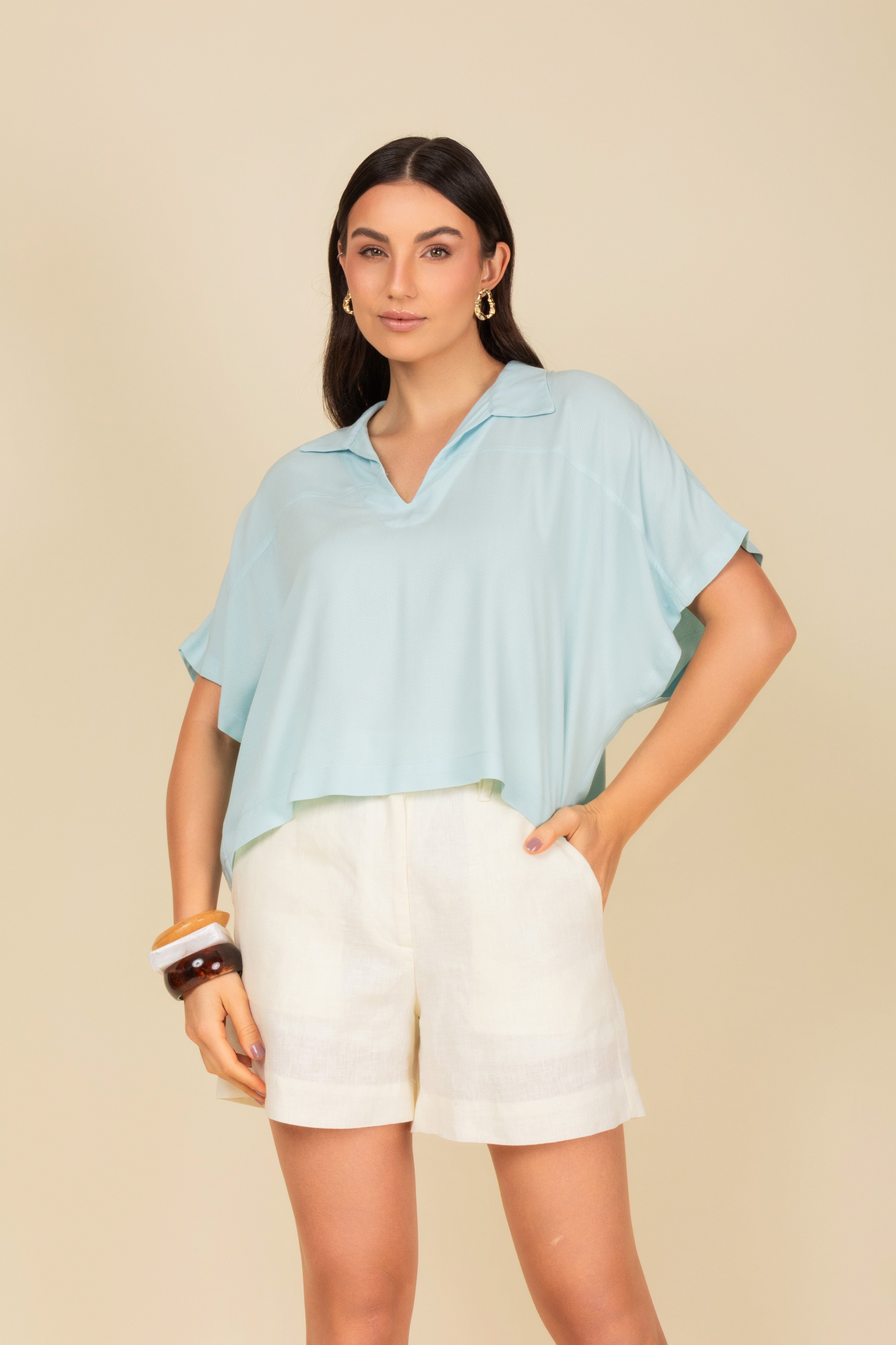 Blusa Polo Cropped em Malha