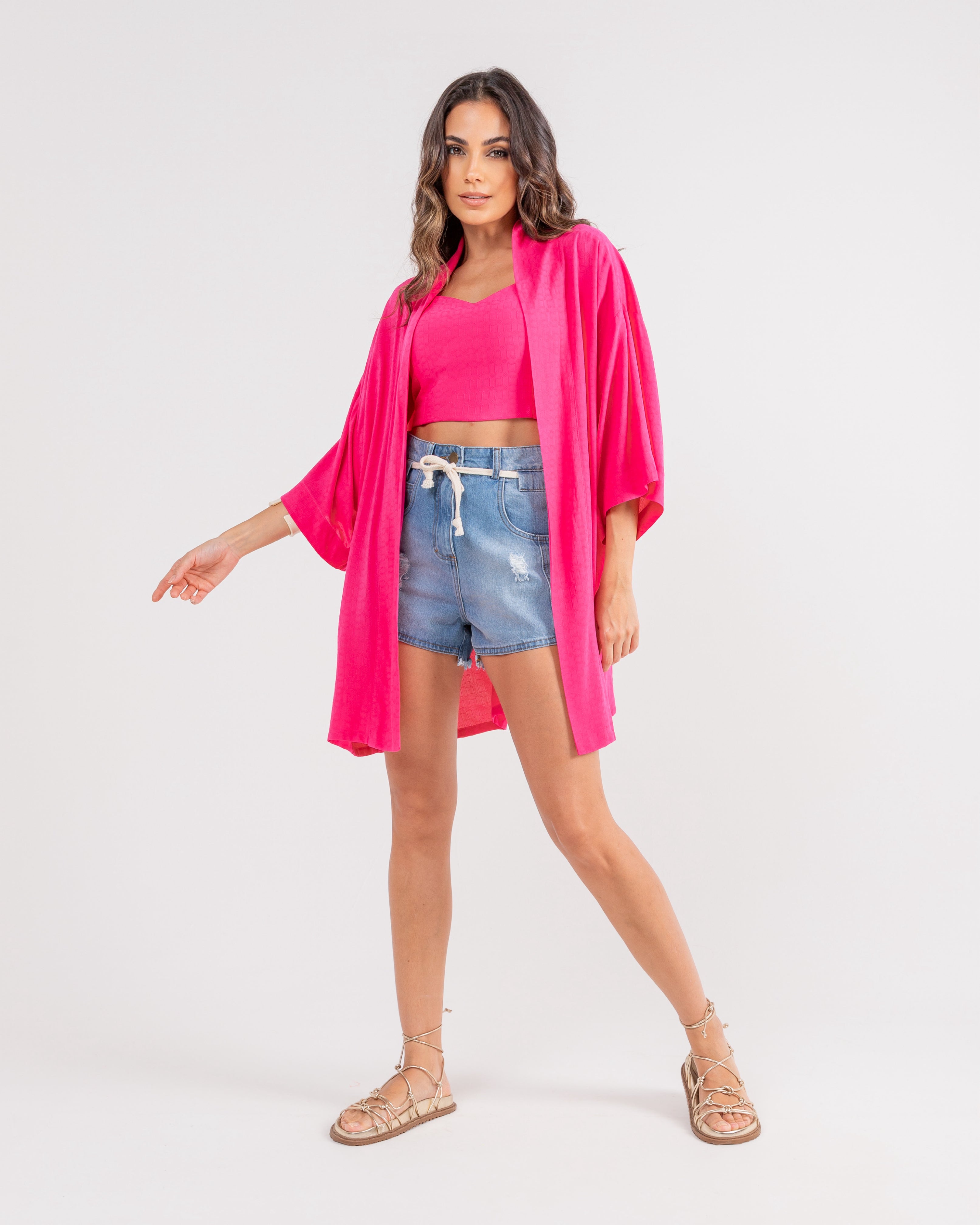 Conjunto Cropped com Kimono