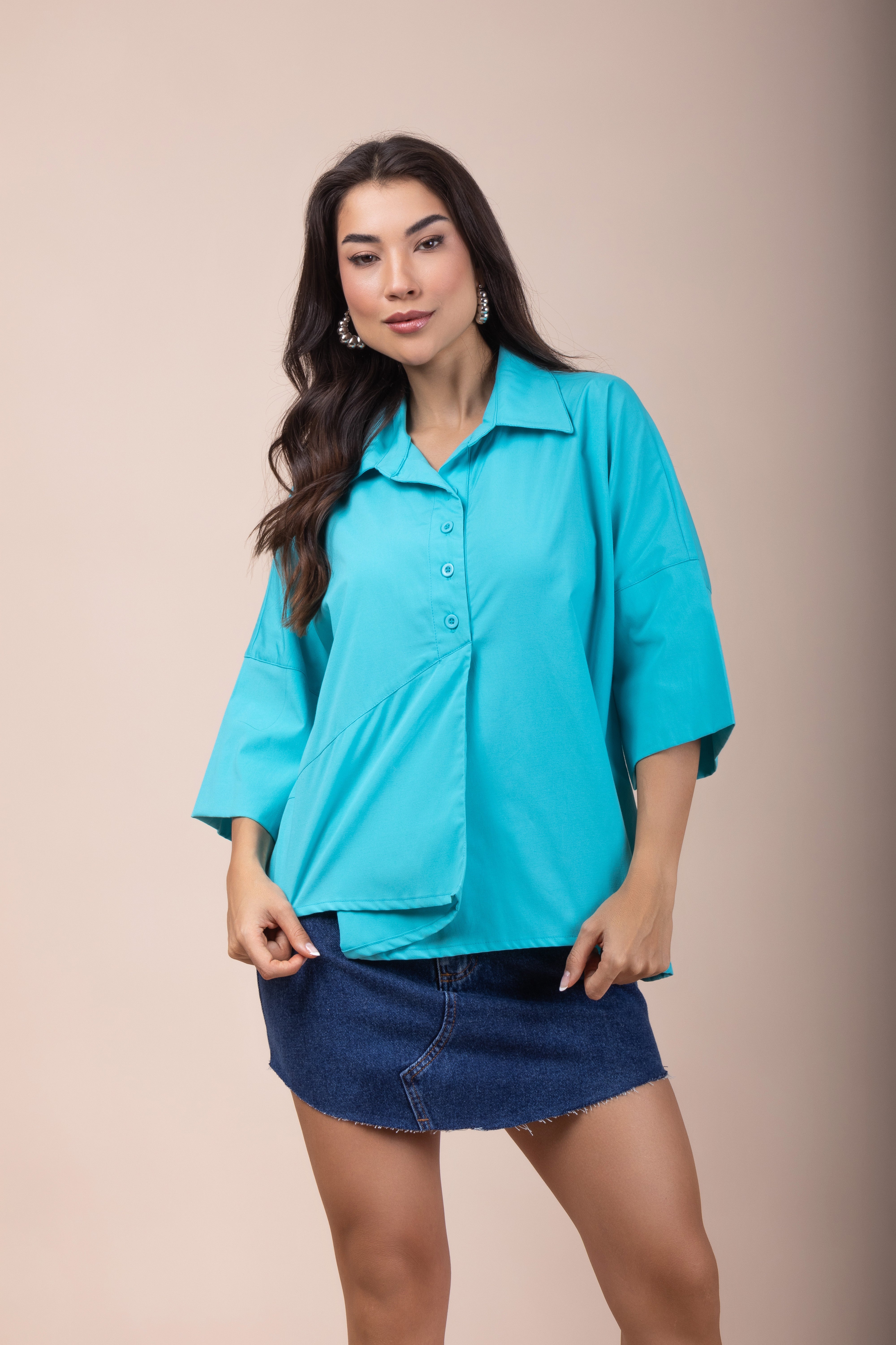 Camisa Bata Manga 3/4